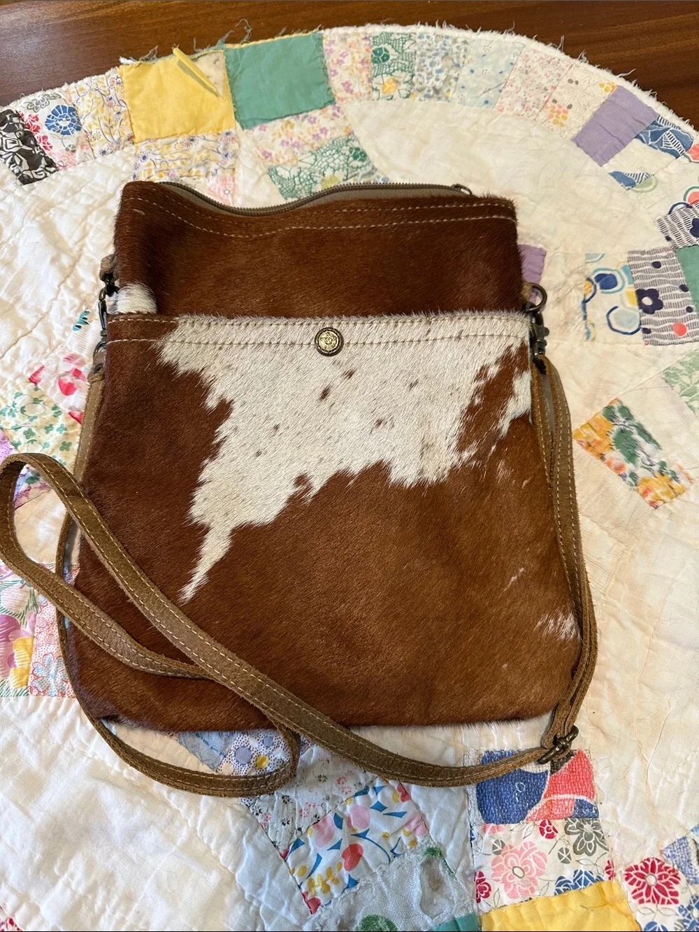 Myra Bag Brown and White Cowhide Crossbody